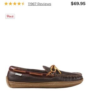 L.L. Bean Men's Brown Leather Loafers Handsewn Slippers, Flannel-Lined brand new